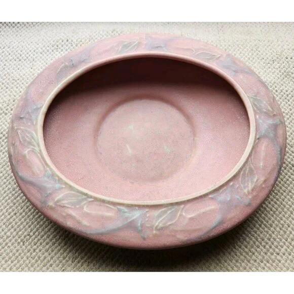 Roseville American Art Pottery Vintage Deco Pink Cremona Shallow Oval Bowl 1928 - Picture 6 of 8